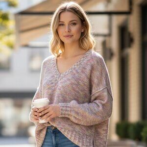 Pilcro Anthropologie Marbled V Neck Cozy Knit Sweater XXS